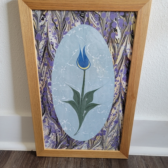 Other - Turkish Ebru Art Paper Marbling Flower Professionally Framed
